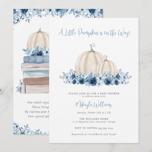 Baby Boy Blue Kleine Pompoen Boeken voor Babyfeest Kaart (Voorkant / Achterkant)