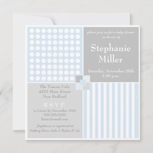 Baby Boy Blue Modern Baby shower Invitation Kaart (Voorkant)
