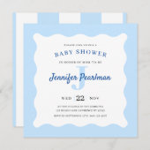 Baby Boy Blue Monogram Shower Uitnodiging (Voorkant / Achterkant)