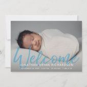Baby Boy Blue One Foto Welkom geboorteaankondiging Kaart (Voorkant)
