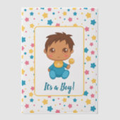 Baby Boy Blue Overall Darke Inzetstuk Vellum Uitnodigingen (Voorkant)