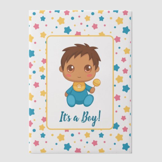 Baby Boy Blue Overall Darke Inzetstuk Vellum Uitnodigingen (Voorkant)