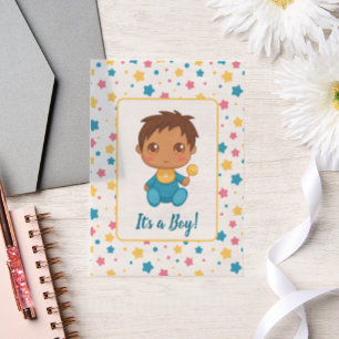 Baby Boy Blue Overall Darke Inzetstuk Vellum Uitnodigingen