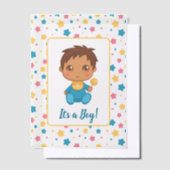 Baby Boy Blue Overall Darke Inzetstuk Vellum Uitnodigingen (Offset)