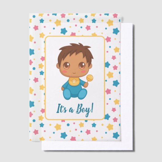 Baby Boy Blue Overall Darke Inzetstuk Vellum Uitnodigingen (Offset)