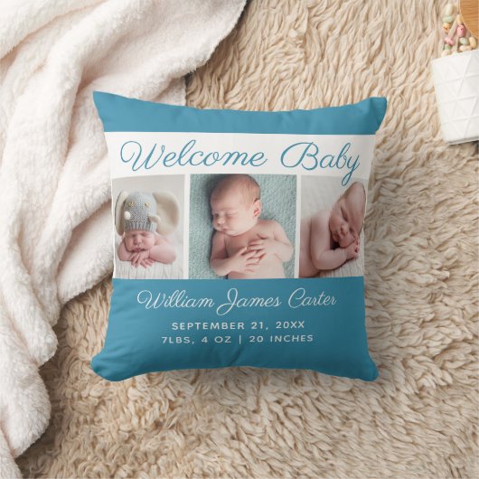 Baby Boy Blue Photo Collage Cute Newborn Keepomwil Kussen (Deken)