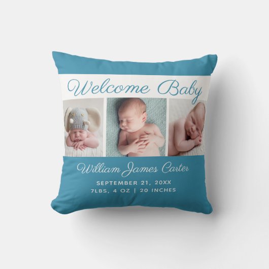 Baby Boy Blue Photo Collage Cute Newborn Keepomwil Kussen (Voorkant)