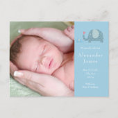 Baby Boy Blue Polka Dot Elephants Foto Birth Aankondigingskaart (Voorkant)
