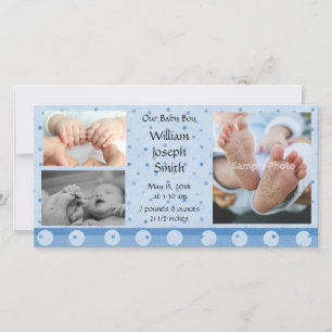 Baby Boy Blue Polka Dot Fotokaart Aankondiging
