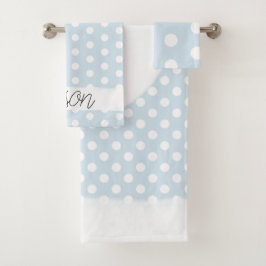 Baby Boy Blue Polka Dot Pattern Monogram Naam Bad Handdoek