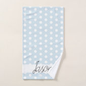 Baby Boy Blue Polka Dot Pattern Monogram Naam Bad Handdoek (Handdoek)