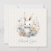 Baby Boy Blue Rabbit and Flowers Baby shower Bedankkaart (Voorkant)
