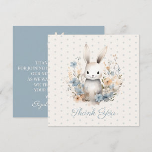 Baby Boy Blue Rabbit and Flowers Baby shower Bedankkaart
