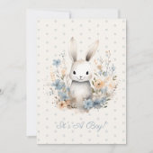 Baby Boy Blue Rabbit and Flowers Baby shower Kaart (Voorkant)