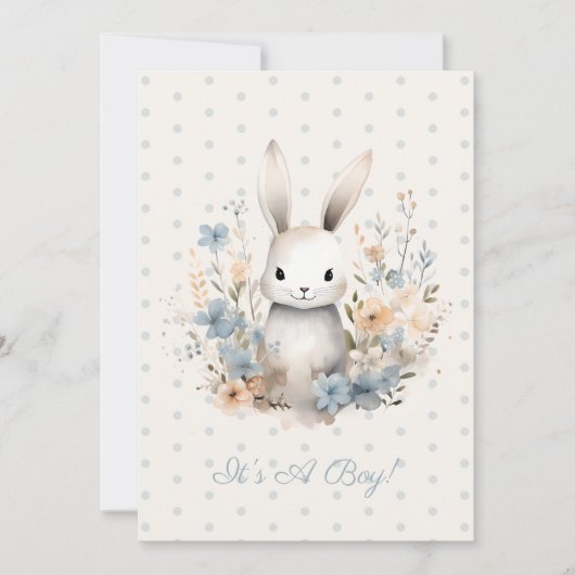 Baby Boy Blue Rabbit and Flowers Baby shower Kaart (Voorkant)