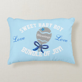 Baby Boy Blue Rattle Geboortestatistieken Accent Kussen