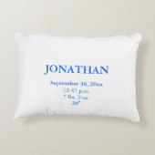 Baby Boy Blue Rattle Geboortestatistieken Accent Kussen (Achterkant)