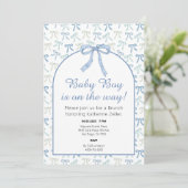 Baby Boy Blue Ribbon Bow Baby shower Uitnodiging (Staand voorkant)