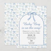 Baby Boy Blue Ribbon Bow Baby shower Uitnodiging (Voorkant / Achterkant)