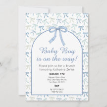 Baby Boy Blue Ribbon Bow Baby shower Uitnodiging