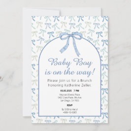 Baby Boy Blue Ribbon Bow Baby shower Uitnodiging