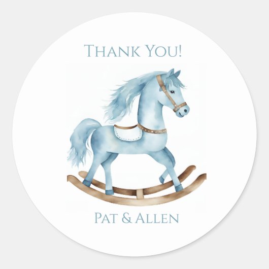 Baby Boy Blue Rocking Horse Stickers Schattige (Voorkant)