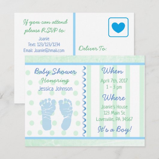 Baby Boy Blue Sage Groen Baby shower Uitnodiging (Voorkant / Achterkant)