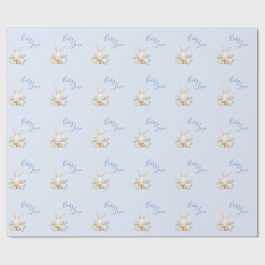 Baby Boy Blue Script Cute Baby shower Cadeaupapier (Vlak)