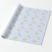 Baby Boy Blue Script Cute Baby shower Cadeaupapier (Uitgerold)