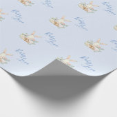 Baby Boy Blue Script Cute Baby shower Cadeaupapier (Hoek)