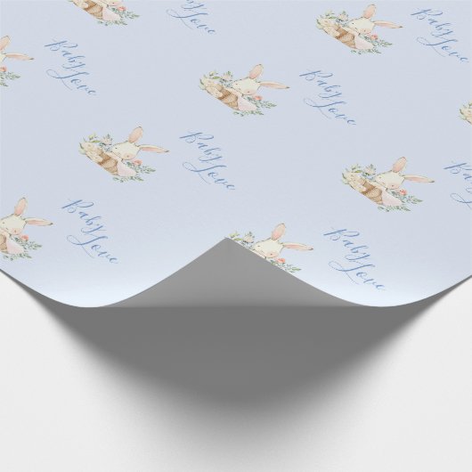 Baby Boy Blue Script Cute Baby shower Cadeaupapier (Hoek)