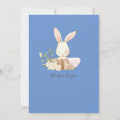 Baby Boy Blue Script Cute Bunny Baby Invitation Kaart (Achterkant)
