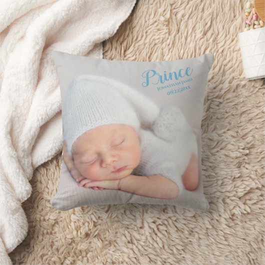 Baby Boy Blue Script Foto Birth Keepomwille Nurser Kussen (Deken)