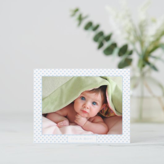 Baby Boy Blue Stippen Baby Aankondiging Afbeelding (Staand voorkant)