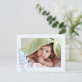 Baby Boy Blue Stippen Stork Baby kondiging Afbeeld Aankondiging (Staand voorkant)