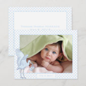 Baby Boy Blue Stippen Stork Baby kondiging Afbeeld Aankondiging (Voorkant / Achterkant)