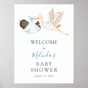 Baby Boy Blue Stork Baby shower Welkom Poster