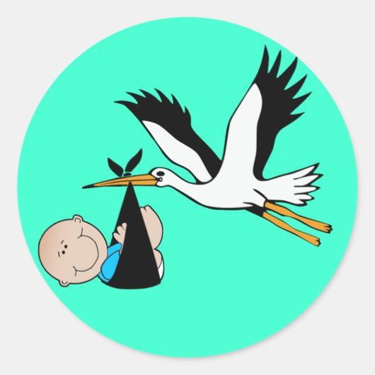 Baby Boy Blue & Stork Ronde Sticker (Voorkant)