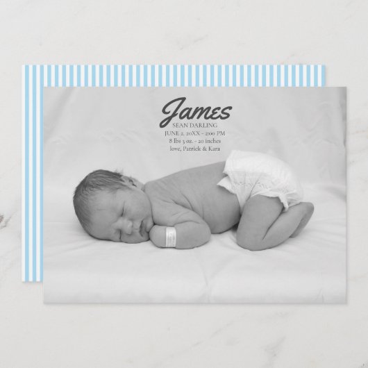 Baby Boy Blue Stripe Birth koninklijke bekendmakin Kaart (Voorkant / Achterkant)