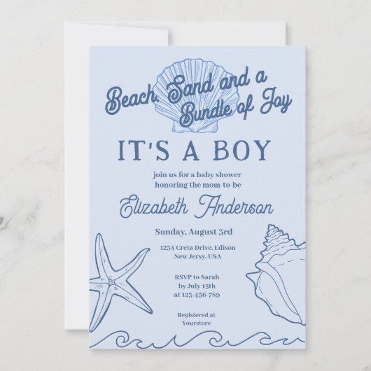 Baby Boy Blue Summer Baby shower Beach Kaart (Voorkant)