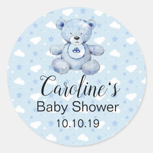 Baby Boy Blue Teddy Bear Baby shower Sticker (Voorkant)