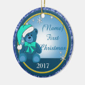 Baby Boy Blue Teddy Bear Persoonlijk Kerstmis Keramisch Ornament (Links)