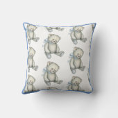 Baby Boy Blue Teddy Bear Waterverf Nursery Kussen (Achterkant)