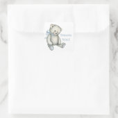 Baby Boy Blue Teddybeer Watercolor Bedankt Vierkante Sticker (Tas)