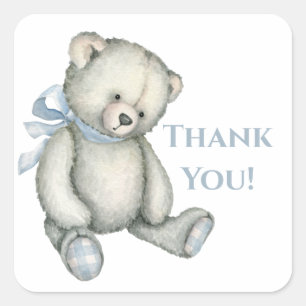 Baby Boy Blue Teddybeer Watercolor Bedankt Vierkante Sticker