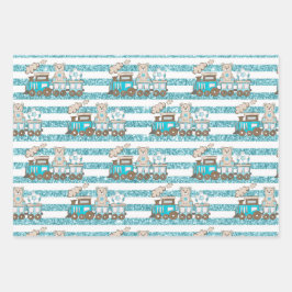 BABY BOY BLUE TRAINS BLOKKEN CARS STARS INPAKPAPIER VEL