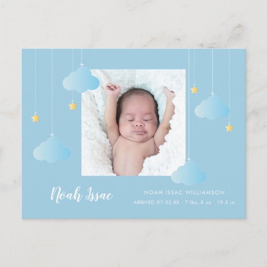 Baby Boy Blue Twinkle Twinkle Foto Schattige Geboo Aankondigingskaart (Voorkant)