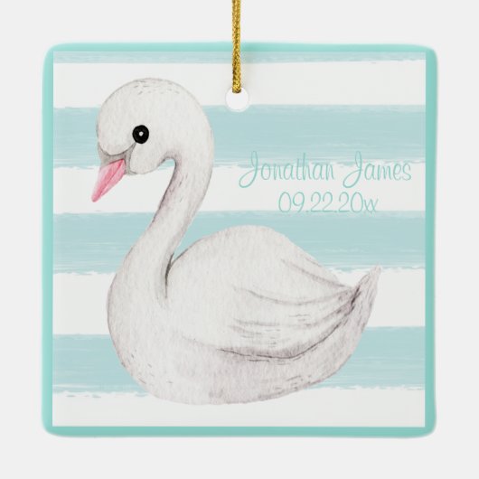 Baby Boy Blue Typografie Naam Datum Keepomwille Keramisch Ornament (Achterkant)