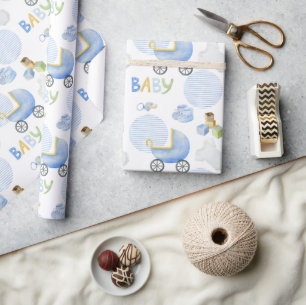 Baby Boy Blue Waterverf Baby shower Cadeaupapier