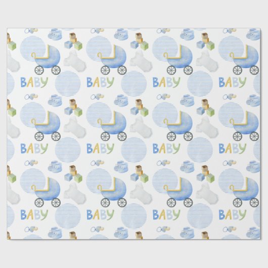 Baby Boy Blue Waterverf Baby shower Cadeaupapier (Vlak)